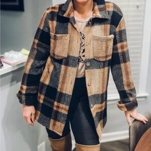 Plaid Shirt Jacket Button -Up Fleece Jacket